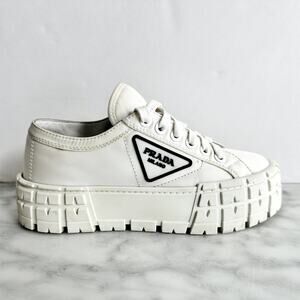 Prada Double Wheel Re-Nylon Trainer White Size 37.5 Platform Sneakers Fashion